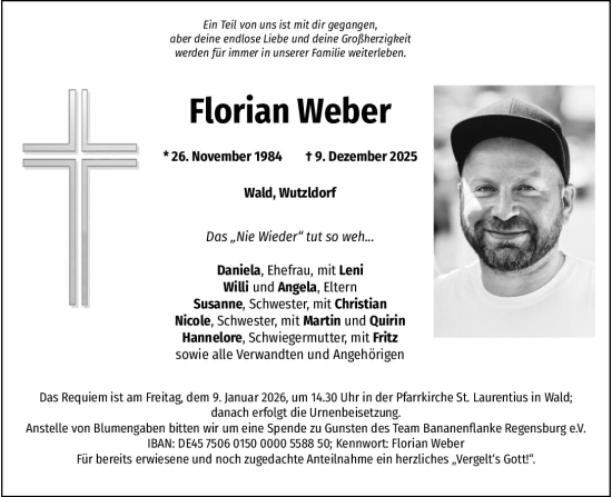 Traueranzeige von Florian Weber von Bayerwald Echo