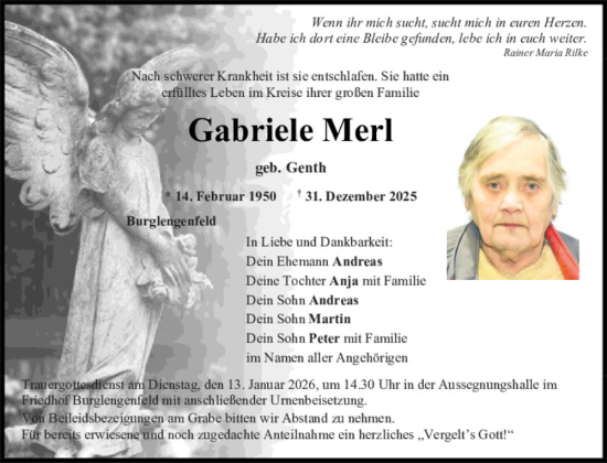 Traueranzeige von Gabriele Merl von Mittelbayerische Zeitung Schwandorf
