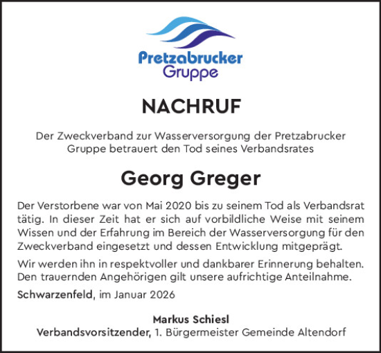 Traueranzeige von Georg Greger von Mittelbayerische Zeitung Schwandorf