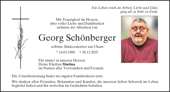 Traueranzeige von Georg Schönberger von Bayerwald Echo