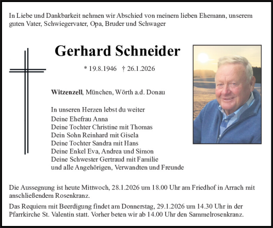 Traueranzeige von Gerhard Schneider von Bayerwald Echo