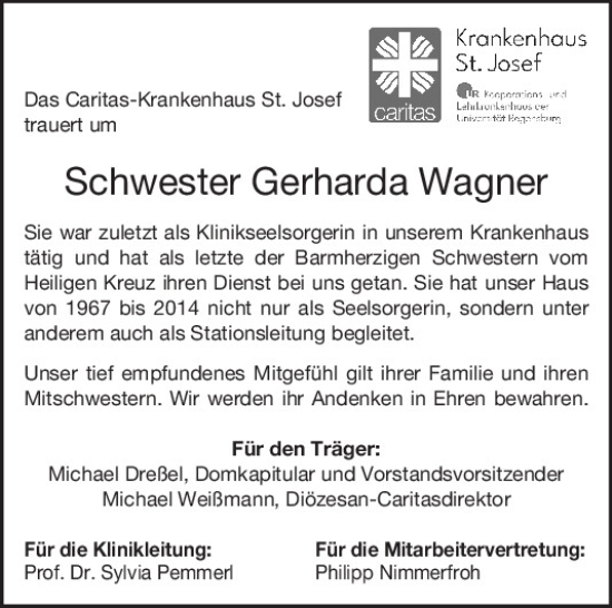 Traueranzeige von Gerharda Wagner von Mittelbayerische Zeitung Regensburg