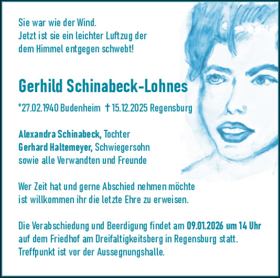 Traueranzeige von Gerhild Schinabeck-Lohnes von Mittelbayerische Zeitung Regensburg