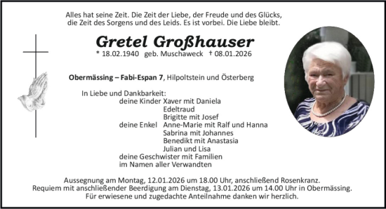 Traueranzeige von Gretel Großhauser von Neumarkter Tagblatt