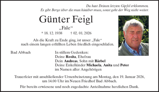 Traueranzeige von Günter Feigl von Mittelbayerische Zeitung Regensburg