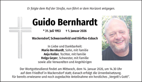 Traueranzeige von Guido Bernhardt von Mittelbayerische Zeitung Schwandorf