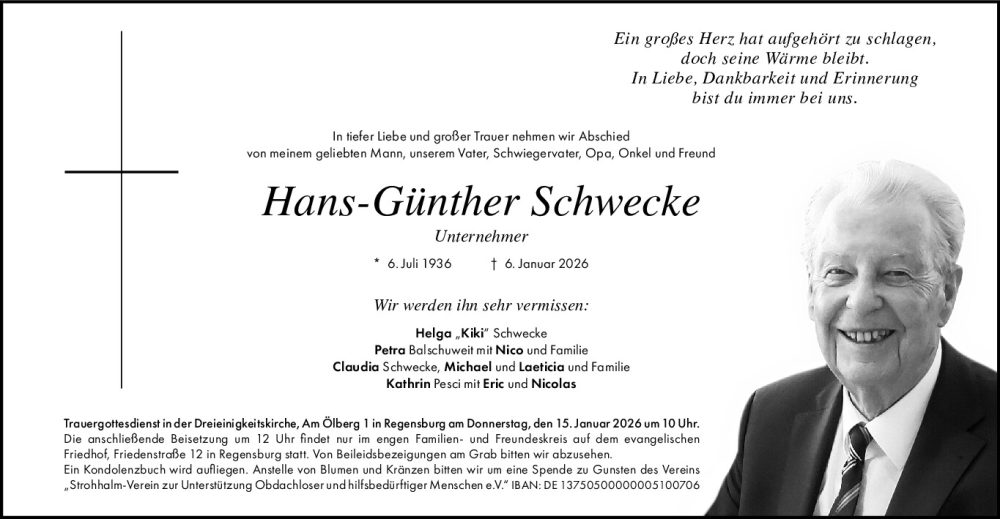  Traueranzeige für Hans-Günther Schwecke vom 10.01.2026 aus Mittelbayerische Zeitung Regensburg