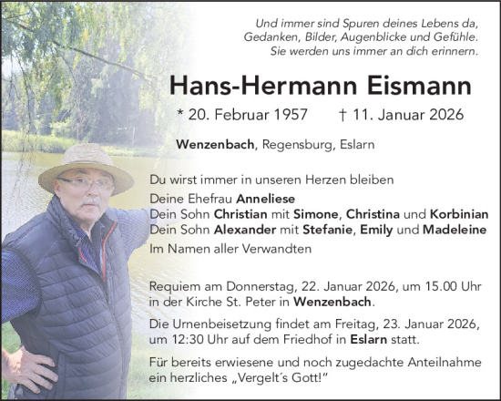 Traueranzeige von Hans-Hermann Eismann von Mittelbayerische Zeitung Regensburg