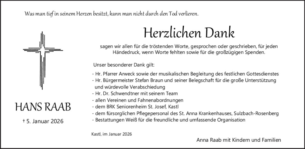  Traueranzeige für Hans Raab vom 24.01.2026 aus Neumarkter Tagblatt