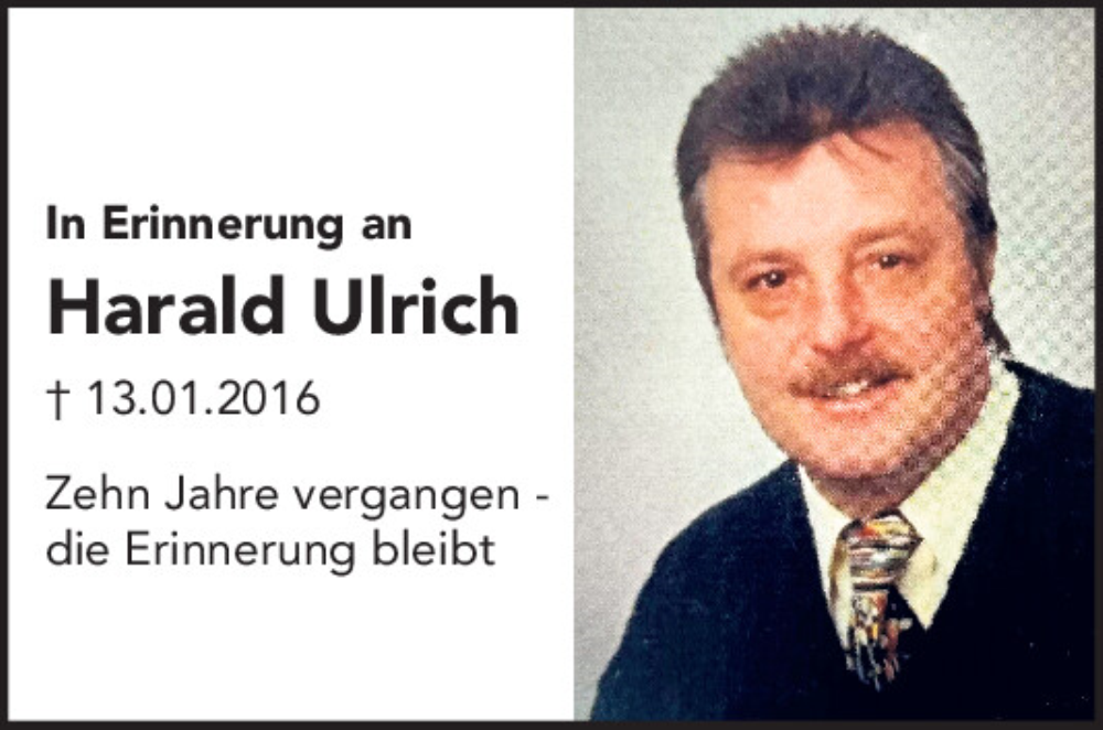  Traueranzeige für Harald Ulrich vom 13.01.2026 aus Mittelbayerische Zeitung Regensburg