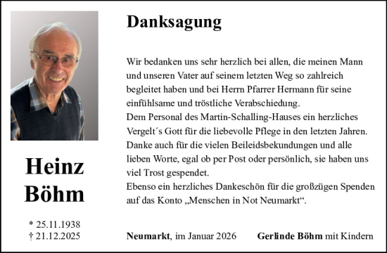 Traueranzeige von Heinz Böhm von Neumarkter Tagblatt