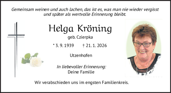 Traueranzeige von Helga Kröning von Neumarkter Tagblatt