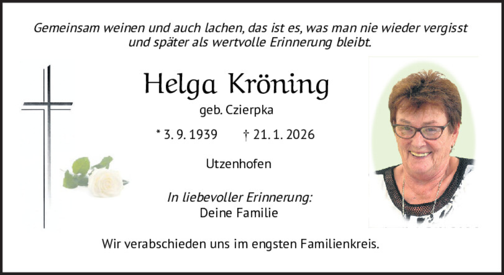  Traueranzeige für Helga Kröning vom 24.01.2026 aus Neumarkter Tagblatt