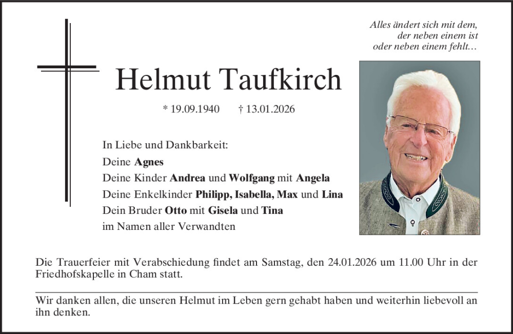  Traueranzeige für Helmut Taufkirch vom 21.01.2026 aus Bayerwald Echo