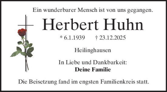 Traueranzeige von Herbert Huhn von Mittelbayerische Zeitung Regensburg