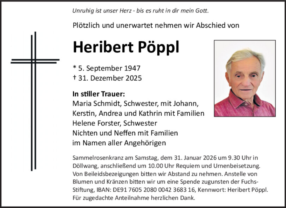  Traueranzeige für Heribert Pöppl vom 29.01.2026 aus Neumarkter Tagblatt