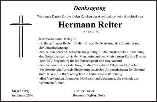 Traueranzeige von Hermann Reiter von Mittelbayerische Zeitung Kelheim