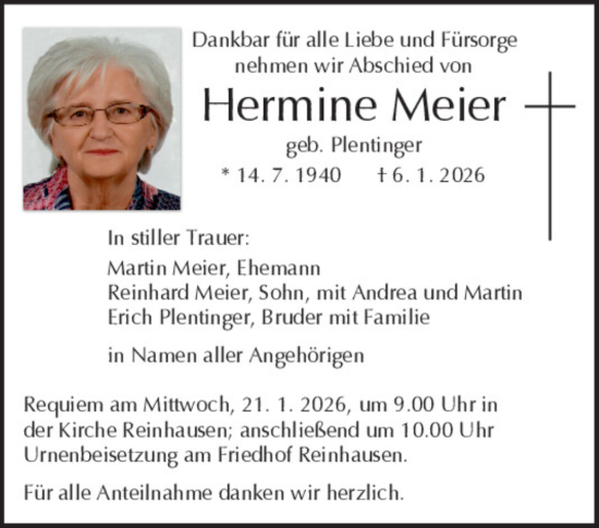 Traueranzeige von Hermine Meier von Mittelbayerische Zeitung Regensburg