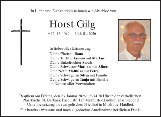 Traueranzeige von Horst Gilg von Mittelbayerische Zeitung Schwandorf