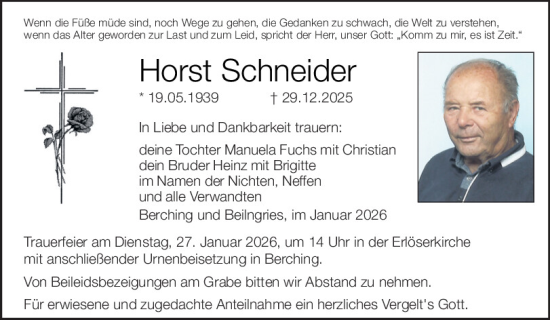 Traueranzeige von Horst Schneider von Neumarkter Tagblatt