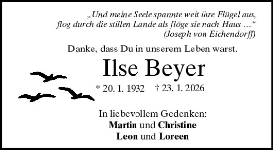 Traueranzeige von Ilse Beyer von Mittelbayerische Zeitung Regensburg