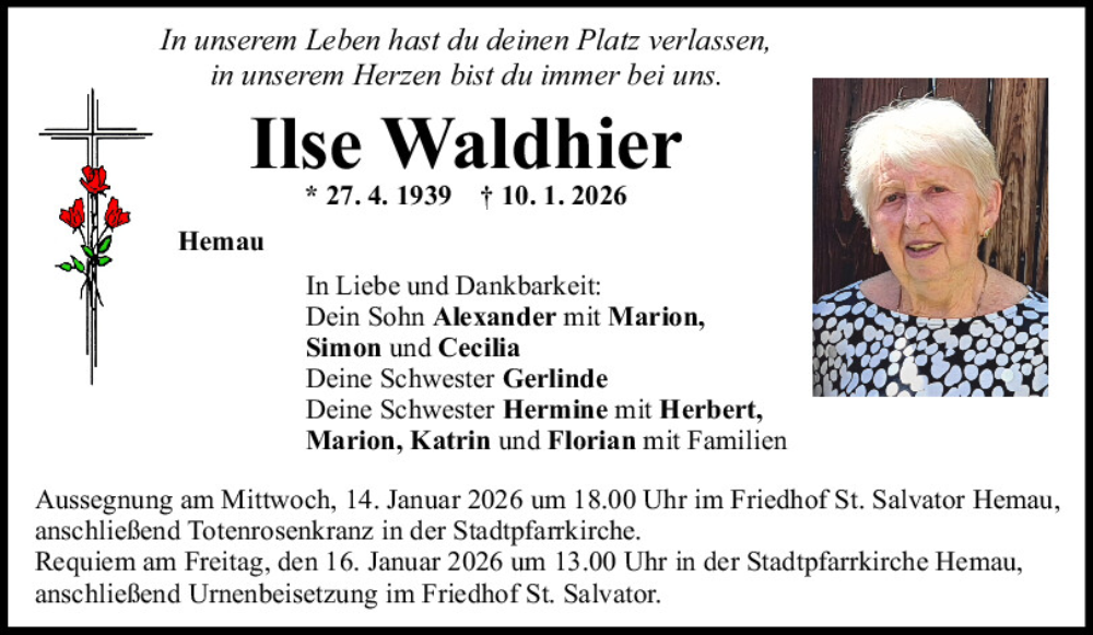  Traueranzeige für Ilse Waldhier vom 13.01.2026 aus Mittelbayerische Zeitung Regensburg