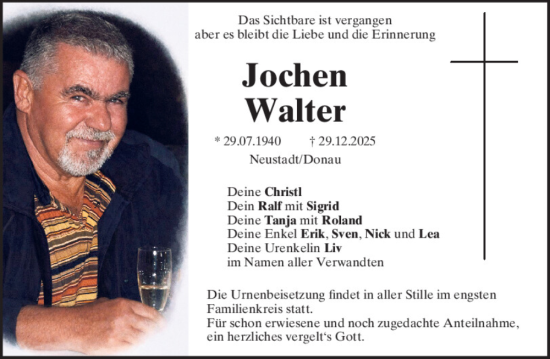 Traueranzeige von Jochen Walter von Mittelbayerische Zeitung Kelheim