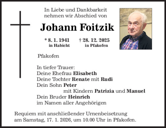 Traueranzeige von Johann Foitzik von Mittelbayerische Zeitung Regensburg