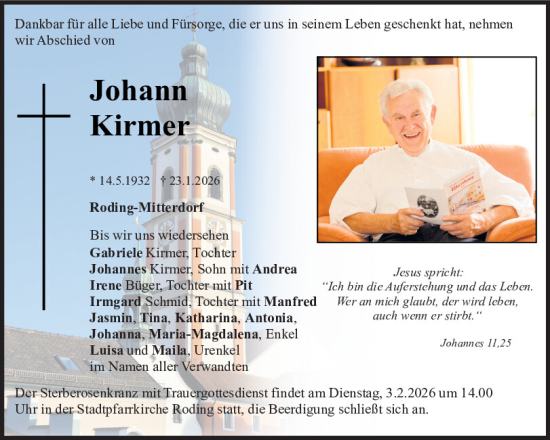 Traueranzeige von Johann Kirmer von Bayerwald Echo
