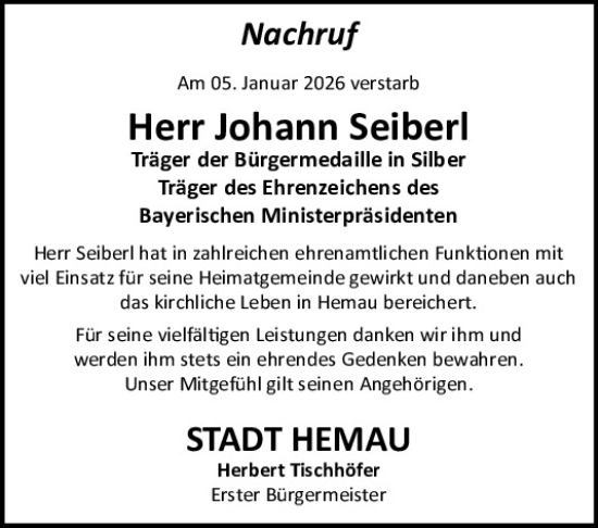 Traueranzeige von Johann Seiberl von Mittelbayerische Zeitung Regensburg