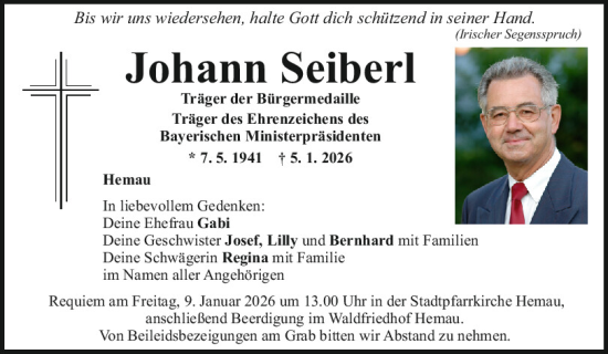 Traueranzeige von Johann Seiberl von Mittelbayerische Zeitung Regensburg