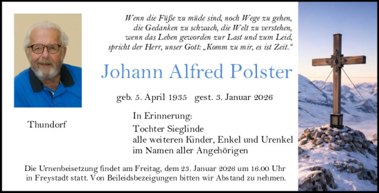 Traueranzeige von Johann Alfred Polster von Neumarkter Tagblatt