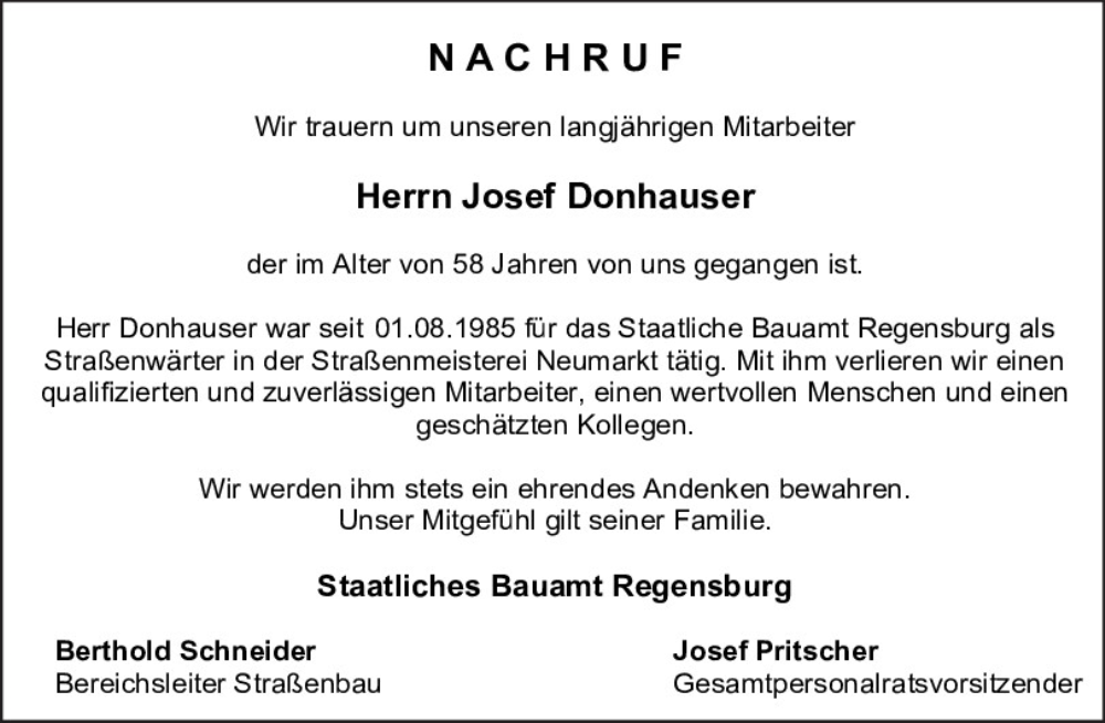  Traueranzeige für Josef Donhauser vom 06.01.2026 aus Neumarkter Tagblatt