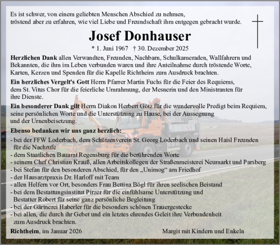 Traueranzeige von Josef Donhauser von Neumarkter Tagblatt