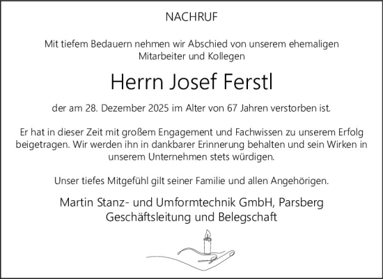 Traueranzeige von Josef Ferstl von Neumarkter Tagblatt