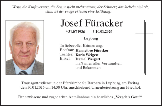 Traueranzeige von Josef Füracker von Neumarkter Tagblatt