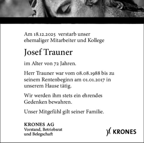 Traueranzeige von Josef Trauner von Mittelbayerische Zeitung Schwandorf