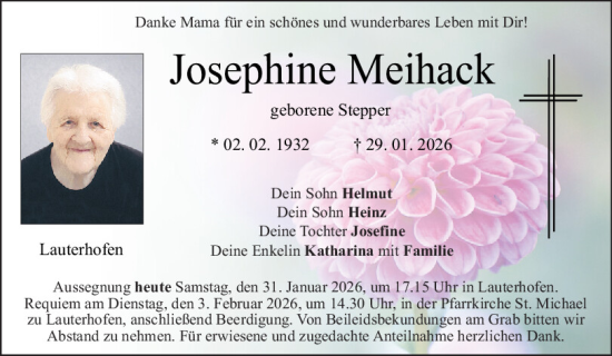 Traueranzeige von Josephine Meihack von Neumarkter Tagblatt