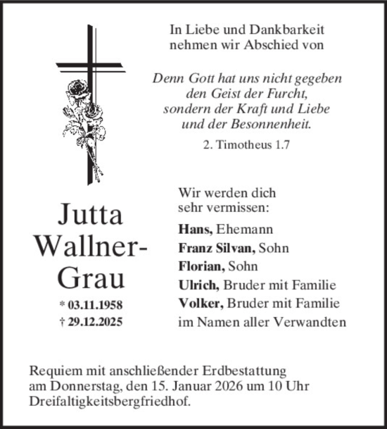 Traueranzeige von Jutta Grau von Mittelbayerische Zeitung Regensburg