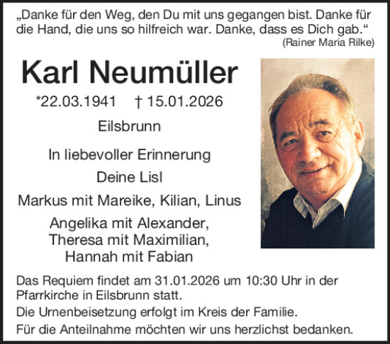 Traueranzeige von Karl Neumüller von Mittelbayerische Zeitung Regensburg