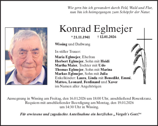 Traueranzeige von Konrad Eglmejer von Neumarkter Tagblatt