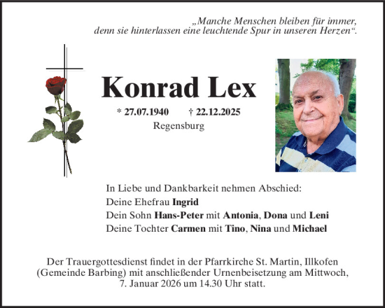 Traueranzeige von Konrad Lex von Mittelbayerische Zeitung Regensburg