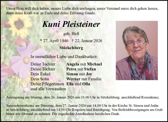 Traueranzeige von Kuni Pleisteiner von Neumarkter Tagblatt