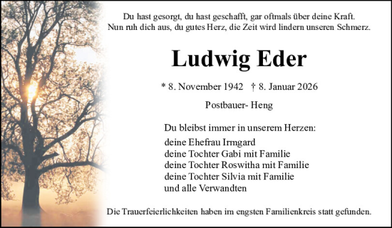 Traueranzeige von Ludwig Eder von Neumarkter Tagblatt