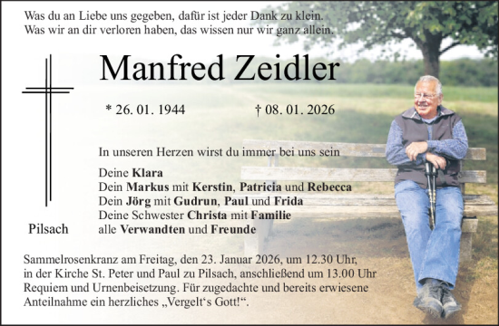 Traueranzeige von Manfred Zeidler von Neumarkter Tagblatt