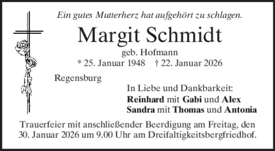 Traueranzeige von Margit Schmidt von Mittelbayerische Zeitung Regensburg