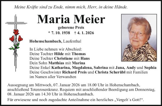 Traueranzeige von Maria Meier von Mittelbayerische Zeitung Regensburg