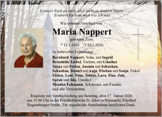 Traueranzeige von Maria Nappert von Neumarkter Tagblatt