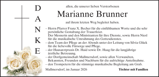 Traueranzeige von Marianne Brunner von Mittelbayerische Zeitung Kelheim