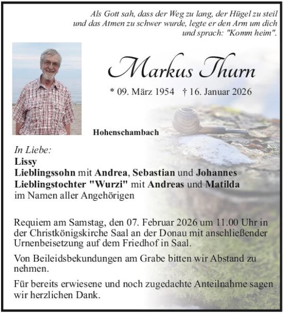 Traueranzeige von Markus Thurn von Mittelbayerische Zeitung Regensburg